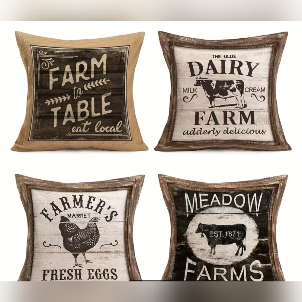 New 1pc Pillow Cover Rustic Wood Grain With Animal Farm to Table, T1MIS